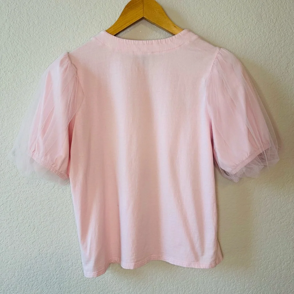 Express Light Pink Tulle Sleeve Top - Picture 2 of 5